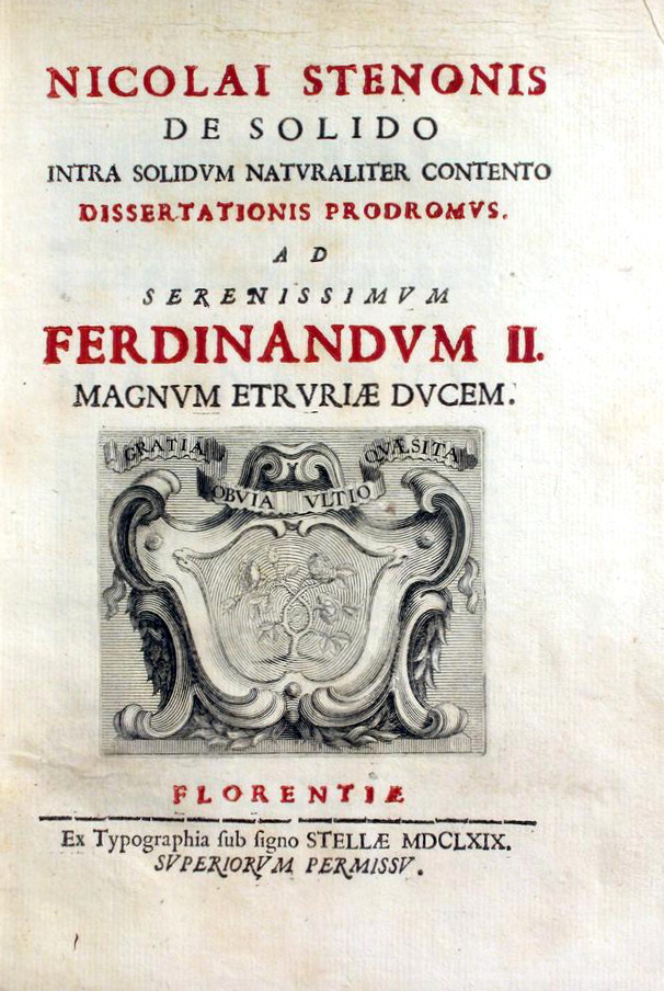 Frontespizio del Prodromus al De Solido Intra Solidum Naturaliter Contento (1669)